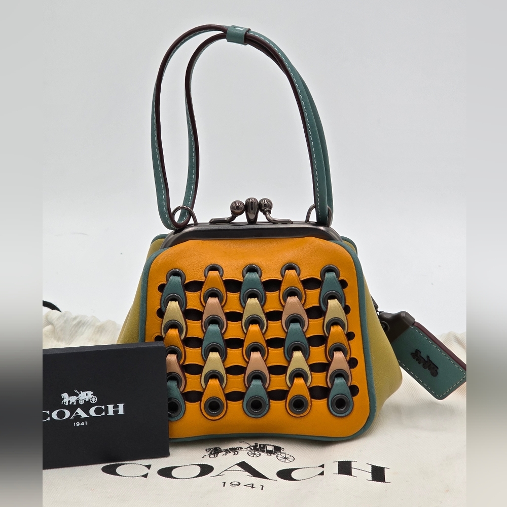 🔥RARE🔥Coach 1941 Double Kisslock Frame 23 W/ Links Goldenrod Multi